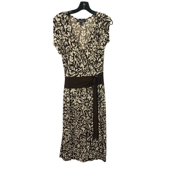 PERCEPTIONS NEW YORK Dresses & Skirts - PERCEPTIONS NEW YORK Size 12 Brown Floral Wrap STRETCH DRESS SHORT SLEEVES Belt